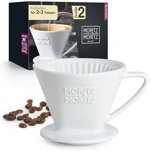 Moritz & Moritz Permanent Kaffeefilter Porzellan Größe 2 – Kaffeefilter Wiederverwendbar – kompatibel mit Melitta Filtertüten 1x2 – Kaffee Filteraufsatz für 2-3 Tassen