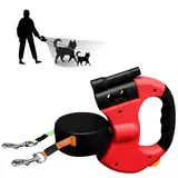 Hundeleine Doppelleine für 2 Hunde, Flexible Einziehbare Hundeleine Doppelleine mit LED Licht, Hundeleine 3m, Hundeleine Ausziehbar mit Bequemen Ergonomischer Griff, Rolleine, Rollleine (Rot)