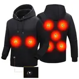 Beheizbare Hoodie für Herren Damen Elektrische Beheizte Heizweste Kapuzenpullover Sweatshirt 7 Heizzonen LED-Display Casual Pullover Hoody mit Kapuze Winter Warm für Outdoor Camping Wandern Jagd