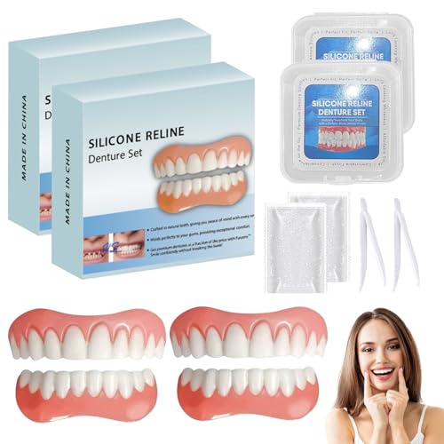 Zahnersatz Prothese Komplett 2 set Gebiss Karneval Falsche Zähne Silikon Zahnprothesen Künstliche Zähne Complete Teeth for Attaching Veneers Silicone für Temporäre Zahnaufhellung Ein Schönes Lächeln