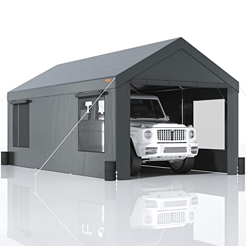 VEVOR Zeltgarage 3 x 6 x 2,8 m Garagenzelt aus 180 g/m² doppelseitig beschichtetes PE und verzinktes Stahlrohr Lagerzelt Carport 38 mm Säulendurchmesser Gerätezelt für 2–3 Erwachsene Dunkelgrau