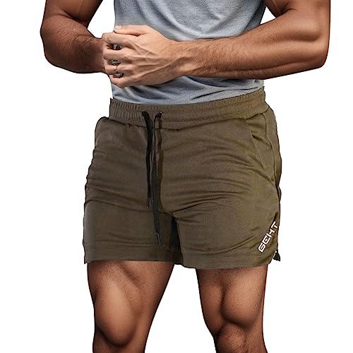 Generisch Herren Shorts Regular Shorts mit mittlerer, lässiger Taille, Sport, feste Kordelzug, Männerfarbe mit Taschen, lässige Shorts für Herren Herren Shorts Sport (Khaki, XXXL)