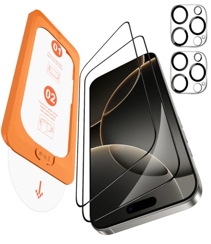OMOTON für iPhone 16 Pro für Panzerglas, kompatibel mit iPhone 16 Pro Kameraschutz, Full Screen Auto-Installation, Präzise Ausrichtung, Bläschenfrei, 9H Härte Folie, 2+2 Stück