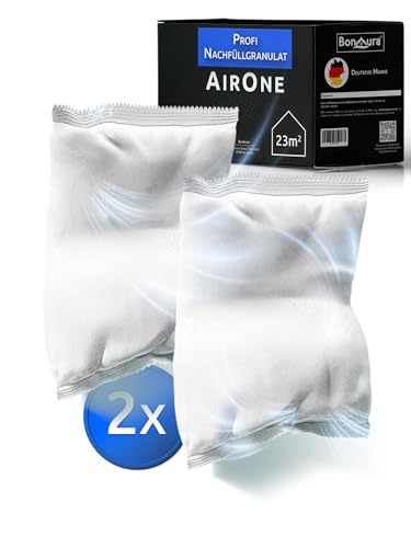 BonAura® AirOne Luftentfeuchter Nachfüllpack I 2er Set 680g Luftentfeuchter Granulat I Entfeuchter Nachfüllpack für Wohnräume I Schutz gegen Schimmel & Gerüche