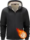 Tansozer Herren Gefütterte Winter Hoodies Sweatjacke Warme Jacken Kapuzenpullover mit Taschen (Schwarz, M)