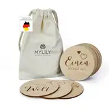 MYLILY 30 Baby Meilensteinkarten aus Holz | Meilensteinkarten Baby | Monatskarten Baby 1-12 Monate | Meilensteine Baby Holz | Baby Karten Meilensteine | Zauberhafte Erinnerungen | Geschenk für Mamas