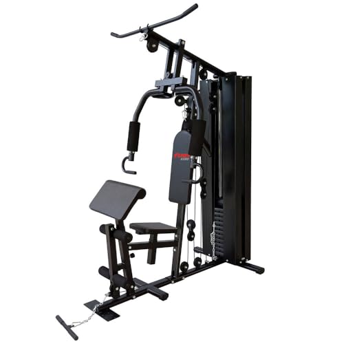 FUEL Fitness Kraftstation KS100 für Zuhause, Homegym auf 2qm, Latzug, Brustpresse, Butterfly, Bizepscurlpult, Seilzug, unzählige Trainingsvariationen, 65kg Gewichtsblock, inkl. Zubehör