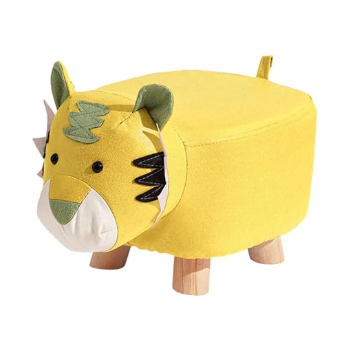 Milageto Tierhocker Sofa Teehocker Holzaufbewahrung Tragbarer multifunktionaler Kinderhocker aus Holz Elefant Bank für Dekor Schlafzimmer Spielzimmer, Gelb Tiger