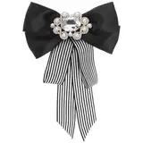 Amosfun Große Fliege Band Brosche Strass Kristall Damen Mädchen Bowknot Fliege Anzug Hemd Krawatte Pins Krawatte Jabot Kragen für Frauen Uniform (Schwarz Weiß)