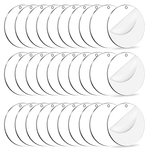 Yolev 30 Stück Transparente Acrylglas Scheiben 6,5 cm Runde Perforierte Platte für Schlüsselanhänger Rohlinge Heimdekoration Kuchen DIY Herstellung