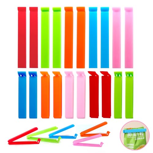 ANMOYIXIA Verschlussclips 20 Stück, Tüten Verschluss Clips Für Tüten, frischhalteclips Tütenclips Klammern 9/11cm, Bunte Clips für Verpackung (20 PCS（5 Farben）)