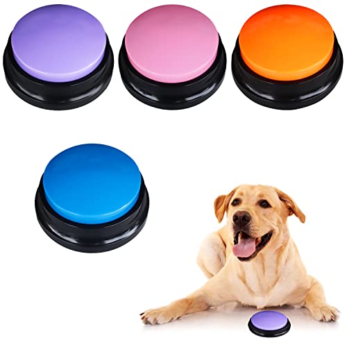 Buzzer Mit Sound Hundeklingel Hunde Buttons Zum Sprechen Recordable Answer Buzzers Katzenklingel 4 Stück Buzzer Mit Aufnahmefunktion Spiele für Hunde Sprechen Knöpfe Hundeglocke Hund Türklingel