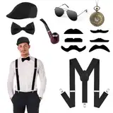 ACWOO 20er Jahre Herren Accessoires, 7 Stück 1920er Herren Kostüm Zubehör Set, Ma-fia Kostüm Herren, Herren Kostüm für Halloween & Partys Karneval Fasching Cosplay Geburtstag