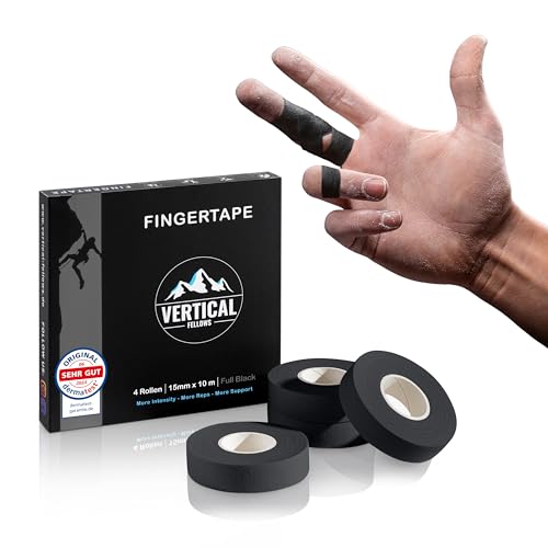VERTICAL FELLOWS® Klettertape 1,5cm breit mit PDF Tapeanleitung -DERMATEST sehr gut- ideales Fingertape für Klettern Bouldern Kraftsport Volleyball Kampfsport