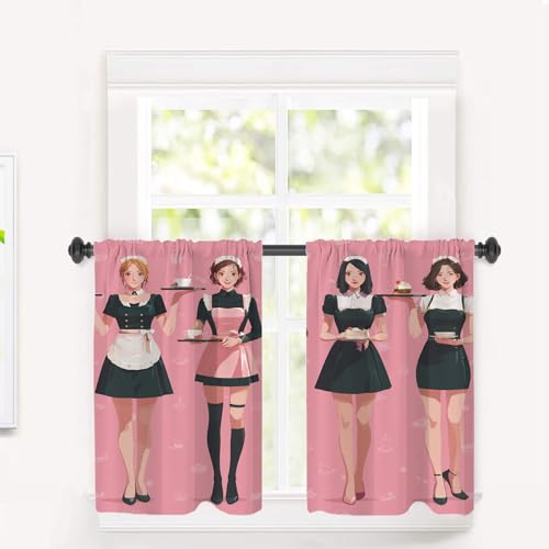 BaoNews Waitstaff Cosplay-Café-Vorhänge, 91,4 cm lang, Dessertservice, Gastgewerbe, Verdunkelung, mehrlagig, Polyester, kurze Küchengardine, 2 Stück, 91,4 x 66 cm