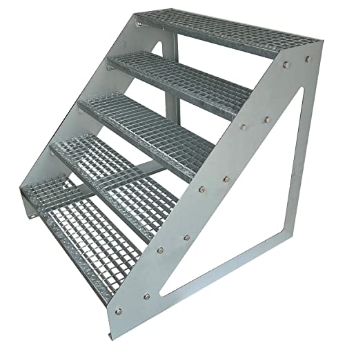 Kaminbau Mierzwa Premium Stahl Treppe Freistehend Verzinkt 5 Stufen (Breite 60 cm) (Höhe 95 cm) Wetterfest Gitterroststufe Gartentreppe