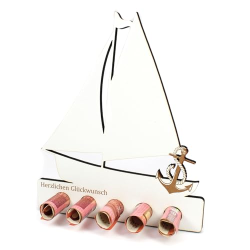 Dekolando Geldgeschenk Segelschiff – Perfekt für Segler und Hochzeiten – 5 Fächer für Geldscheine – Personalisierte Geschenke Kreative Geschenkidee