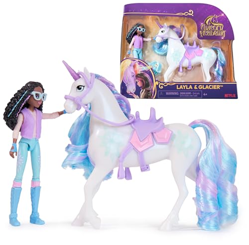 Unicorn Academy Layla und Einhorn Glacier Set - ca. 12 cm große Originalfiguren zur beliebten Netflix Serie mit Zwei Accessoires und Haarbürste für fantasievolles Rollenspiel, für Kinder ab 4 Jahren