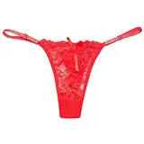 2025 - Frauen Höschen Spitze niedrig reizvolle Unterhose Briefs Unterwäsche Taille Sexy Dessous Strapse Set (Red, One Size)