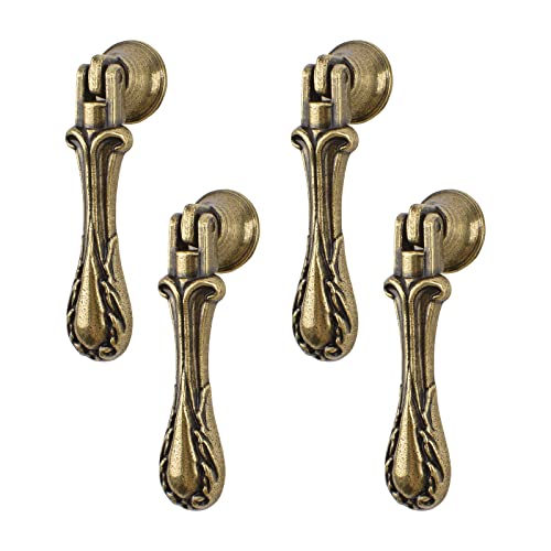 MOROBOR Vintage-Anhängergriffe, 4 Stück, geschnitzte tropfenförmige Zinklegierungsknäufe, Grün-Bronze, Einzellochgriff für Schränke, Kleiderschränke, Schubladen, Türen, Möbel, dekorativ