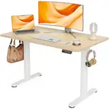 Claiks Schreibtisch Höhenverstellbar Elektrisch, Höhenverstellbarer Schreibtisch 120x60 cm, Standing Height Adjustable Desk, Weiß Gestell/Beige Oberfläche