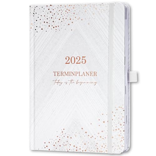 Kalender 2025 - A5 Terminplaner 2025 von Januar bis Dezember, Kalender 2025 Buchkalender, Wochenplaner 2025 mit Hardcover, 2 Lesebändchen, Weiß