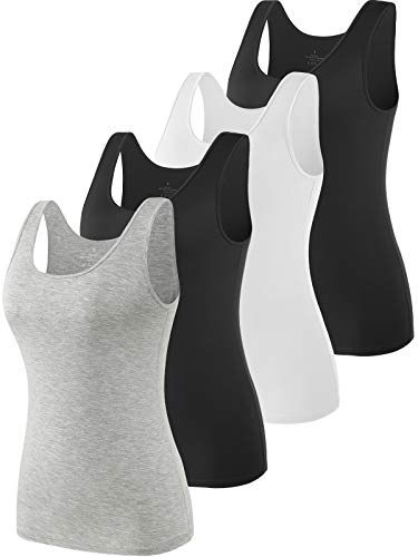 vislivin Elastische Tank Tops für Damen Unterhemden 4er Pack Schwarz/Weiß/Schwarz/Grau L