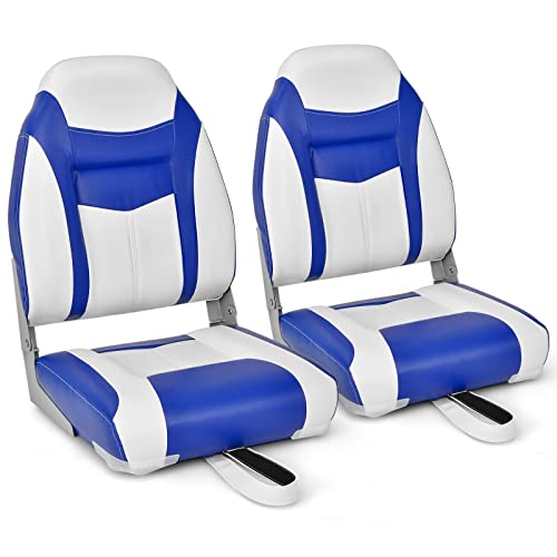 GOPLUS Bootssitz 2er Set, Bootsstuhl klappbar mit gepolstertem Sitz, hoher Rückenlehne, bequemer Steuerstuhl für Boot Yachten (Blau)