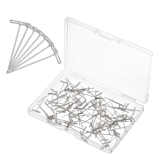 100 Stück T Nadeln,Perücke Nadeln Set,Edelstahl T Pins,Stecknadeln mit Kopf T-Nadeln,Gerade Perückennadeln,T-Form Polsterung Nadeln mit Box,für Perückenherstellung Handwerk Stricken Nähen Schmuck