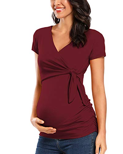 Love2Mi Damen Stillshirt Kurzarm & Langarm Umstandsshirt Umstandsmode V-Neck Schwangere Nursing Tops