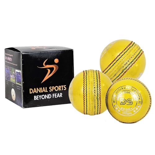 Danial Sport Cricket Ball Indoor Leather Yellow 110g (1-Ballpack) for Seniors or Juniors