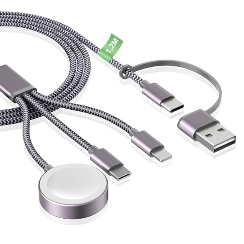 Ladekabel für Apple Watch und iphone Ladegerät - 120cm USB C Charging Kabel Ladestation für iWatch Serien, 3 in 2 SchnellLadekabel für iPhone 15/14/13/12/11/iPad/AirPods