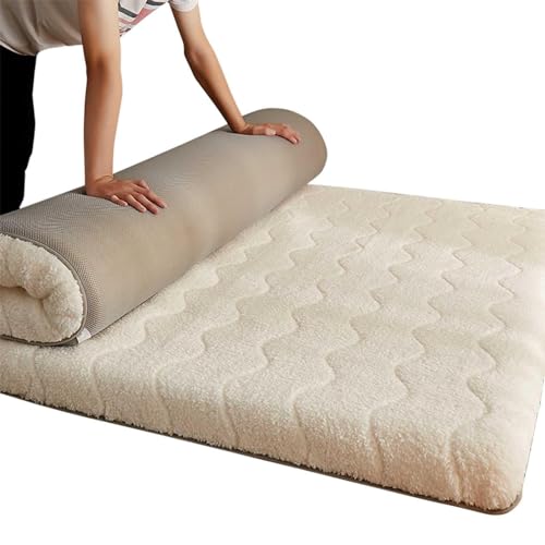 Skin Friendly Japanese Bed Futon Mattress Full Size, Soft Sherpa Mattress Pad for Back Pain Sleeper Bed Extra Thick Luxury Plush Mattress Cover, Floor Double Mattress ( Color : Beige , Size : Twin )