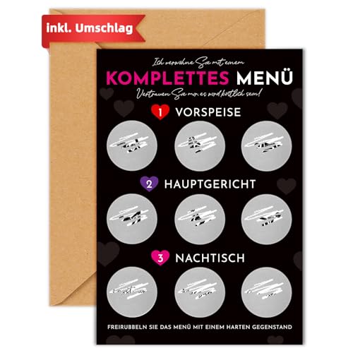 WenmthG - Freche Rubbelkarte Deutsch - Valentinstag Jahrestag Geschenk für Ihn Sie - Komplettes Menü - Überraschungskarte - Rubbelkarte für Ehefrau, Ehemann, Frauen, Männer - Valentinskarte