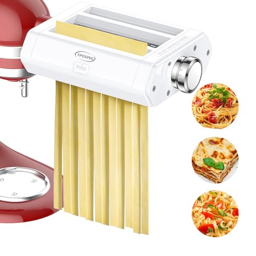 TPGSING 3 in 1 Nudelaufsatz Set für KitchenAid Küchenmaschine, Nudelmaschine für KitchenAid zubehör pasta maker set inklusive Nudelblattroller, Spaghettischneider, Fettuccine Cutter