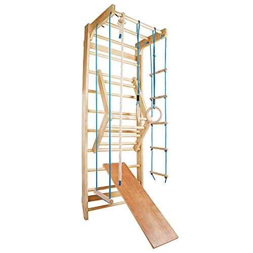 CCLIFE Sprossenwand Turnwand Gym Klettergerüst Holz Sportgerät Kletterwand mit Stange Fitness Kinder Erwachsener ZERRO