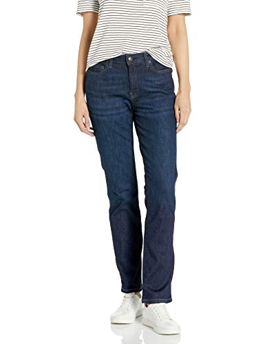 Amazon Essentials Damen Schmale Jeans Mit Geradem Schnitt und Mittelhohem Bund, Dunkle Waschung, 36 Kurz
