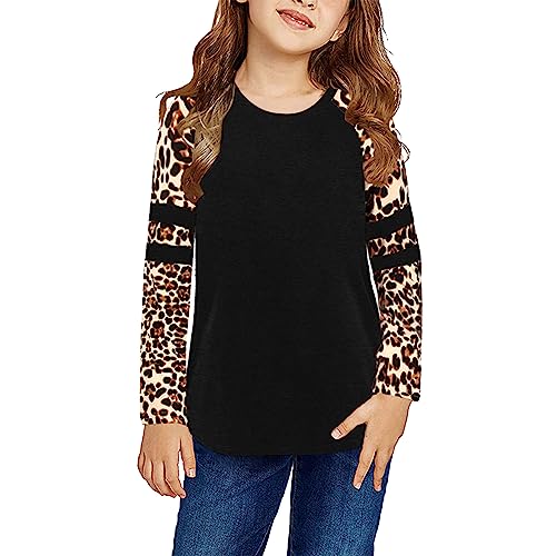 Kleinkind Kinder Kleines Mädchen Rundhalsausschnitt Solide Leopard Basic T-Shirt Tops Langarm Lose Lässige Herbstbluse T-Shirts T Shirt Glitzer Mädchen