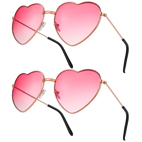 ALTcompluser 2 Pack Herz Sonnenbrille, Weinsamkeit Hippie Gläser, Retro Kostüm Brille für Kinder Herren Damen 60er 70er 80er 90er Party Hippie Chic, Kleid Accessoires (2, Rosa)