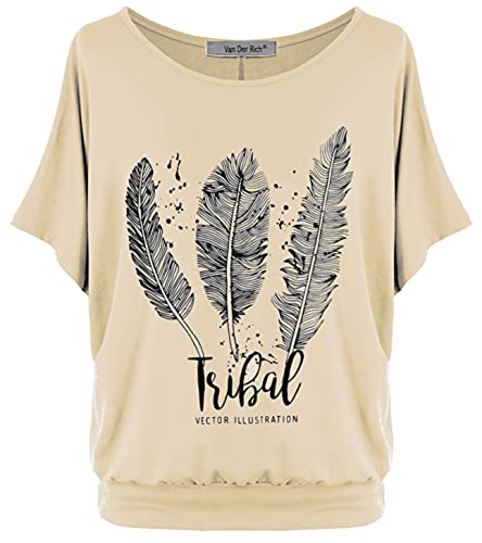 Van Der Rich ® - Oversize gedruckt T-Shirt Batwing - Damen (Beige, L)