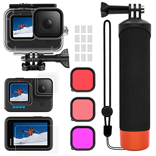 Zubehör Set Kit für GoPro Hero 12 11 10 9 Black, oGoDeal Wasserdicht Schutzhülle Gehäuse + Unterwasser Schwimmender Handgriff + Displayschutz + Rotfilter + Anti-Fog-Einsätze