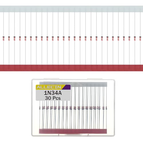 ALLECIN 30 Stück 1N34A Germanium Dioden 50mA 65V IN34A 1N34 DO-7 Axial Germaniumdiode 50Milliampere 65Volt Germaniumdioden für TV FM Radio