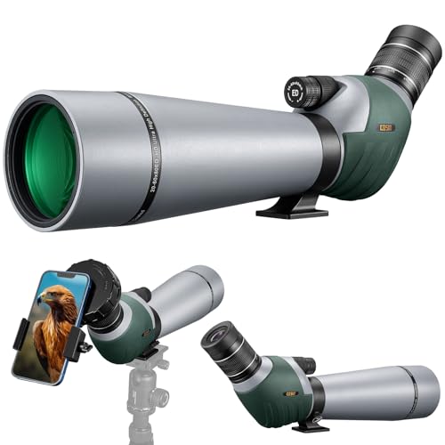 Gosky ED Spektiv mit Doppelter Fokussierung 20-60x 80mm mit Smartphone-Adapter, Spektive mit Extra Geringer Streuung, Perfekt für die Vogelbeobachtung Zielschießen Jagd Wildlandschaft