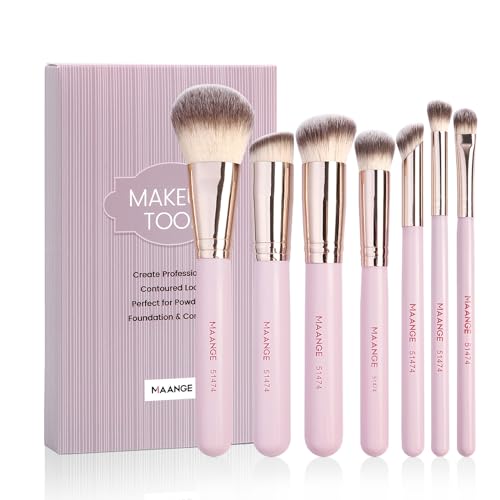 MAANGE 7 Stück Make Up Pinsel Set, Professionelles Pinselset Makeup für Puder Foundation Lidschatten Concealer Eyeshadow, Rosa Schminkpinsel Set