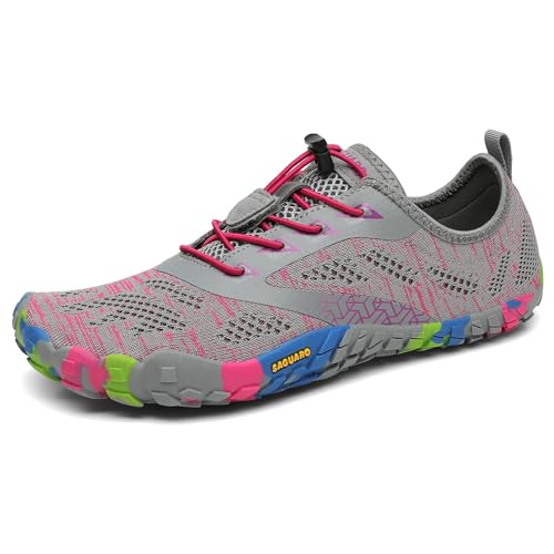 SAGUARO Barfußschuhe Herren Barfussschuhe Damen Barfuss Schuhe Zehenschuhe Outdoor Fitnessschuhe rutschfest Traillaufschuhe Barefoot Shoes mit Zero-Drop Solhe Persisches Rosa, Gr.40 EU