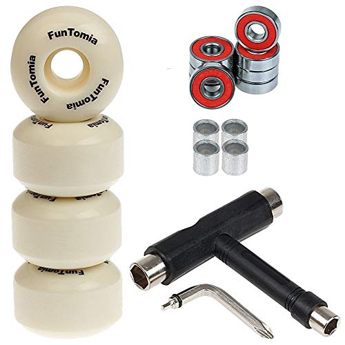 4X FunTomia Rillen-Profil Rollen 53mmx34mm Härtegrad 100A + T-Tool für Skateboards inkl. 2RS ABEC-9 Kugellager/Wheels