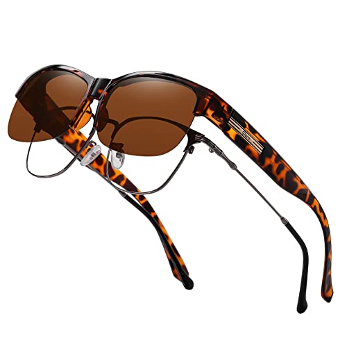 DUCO Herren und Damen Sonnenbrillen Polarisiert Unisex Brille Überbrille für Brillenträger Fit over Polbrille 8960 (Tortoise)