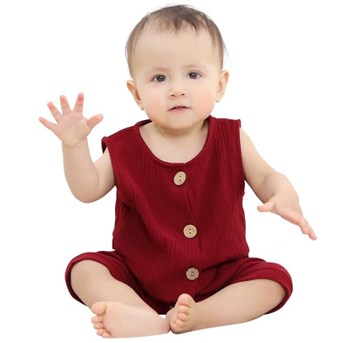 HAHASHOW Baby Body Strampler Unisex 100% Baumwolle Kurzarm Jumpsuit für Jungen und Mädchen, 18-24 Monate, Rot