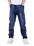 YOUNGSOUL Jungen Jeans Slim Fit Stretch Kinder Jeanshosen Denim Hose mit elastischem Bund Denim Dunkelblau 152-158/Größe 150