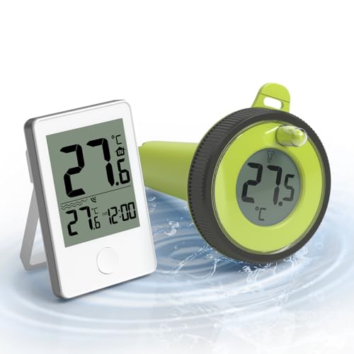 Abeden Pool-Thermometer,schwimmende leicht zu lesen mit Indoor-Temperatur Luftfeuchtigkeit Monitor Grüner,Wireless Digital Pool Thermometer IP67 wasserdicht für Schwimmbäder,Badewannen,Teich